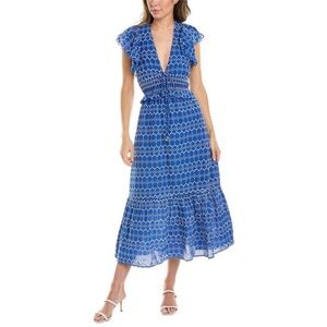 O.P.T. Jardin Dress Eyelet V-Neck Cotton Midi Blue size Medium NWT NEW